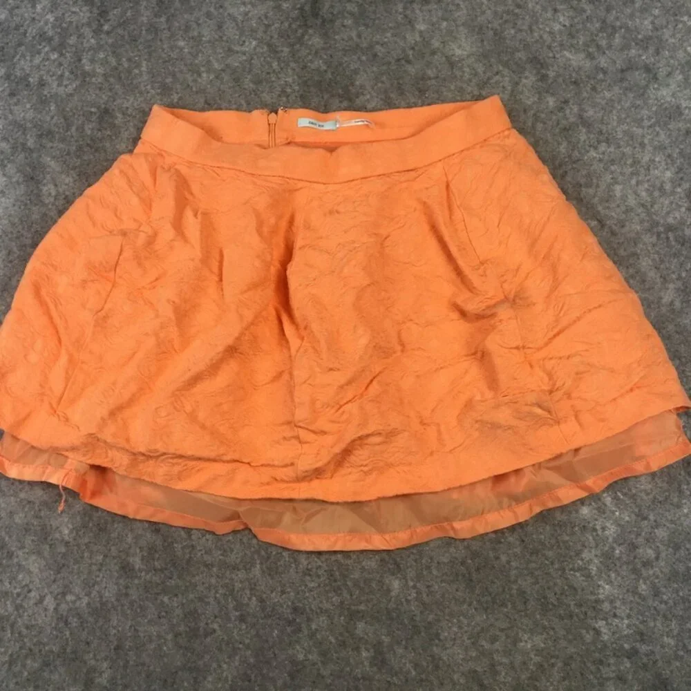 UO Kimchi Blue Skirt 8 Orange Neon Lined A Line Mini Textured Crepe Zip Casual